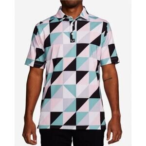 Bad Birdie Golf Polo Shirt Mens Pink Black Green Geometric Performance Size 2XL